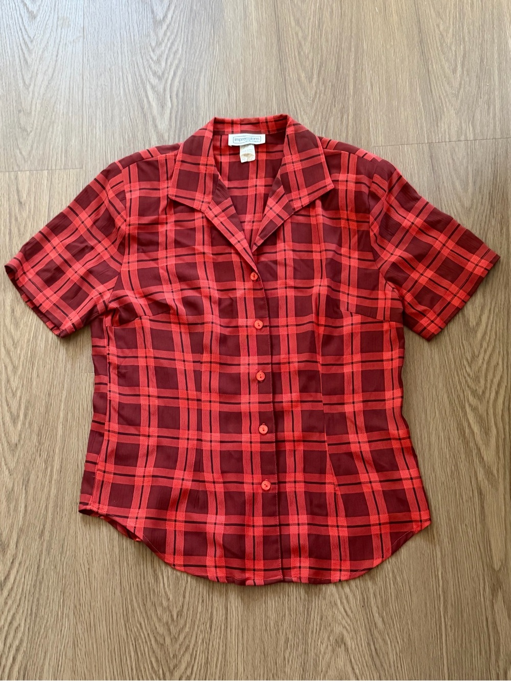 Vintage Impressions of California Red Plaid Button Front Blouse Size 8